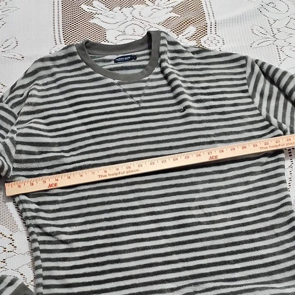 Southern Marsh Men's Crewneck Sweater - Olive and Gray Stripes